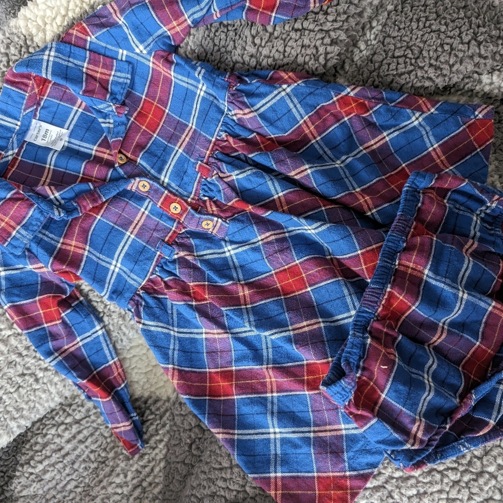 Carters Plaid Toddler Baby Dress with matching bloomers - 18 month
